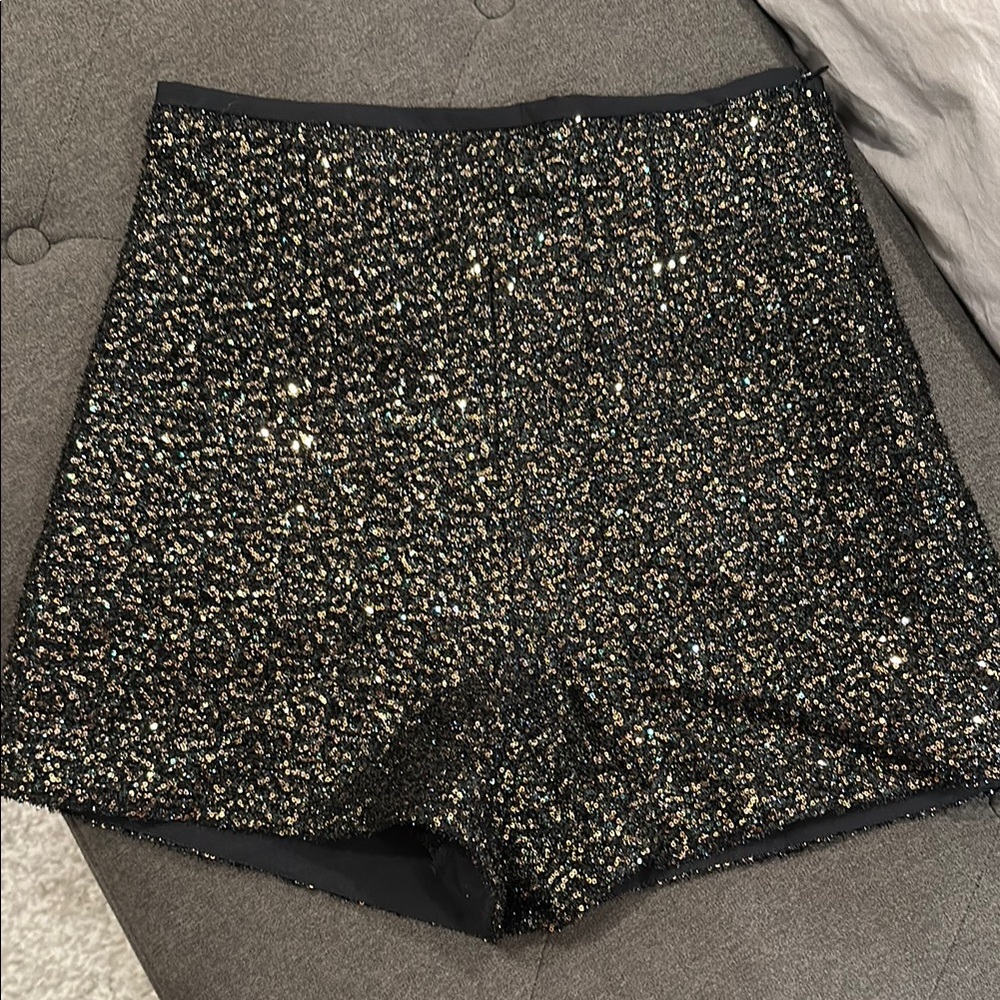 Zara Black Glitter High-Waist Shorts